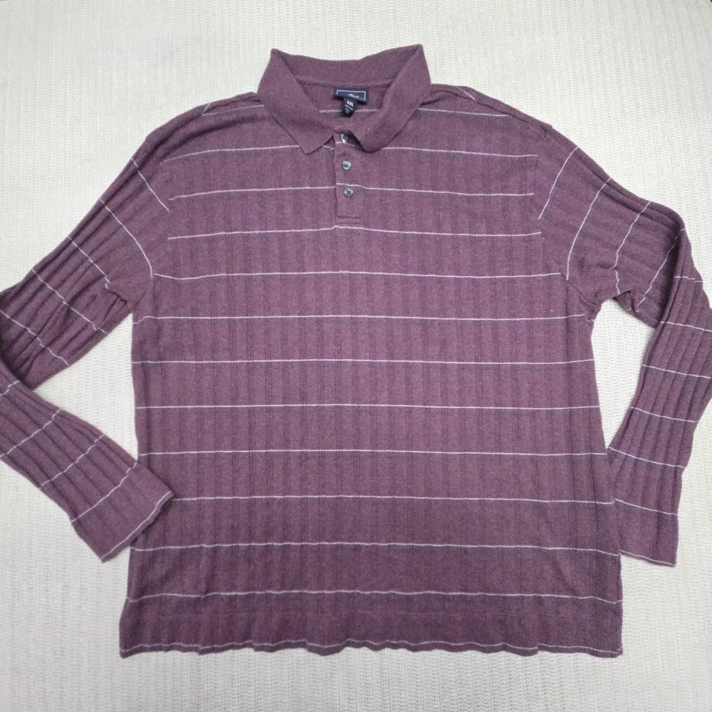Dockers Polo Sweater Mens 2XL Purple Stripe Long Sleeve Collared Cotton Pullover